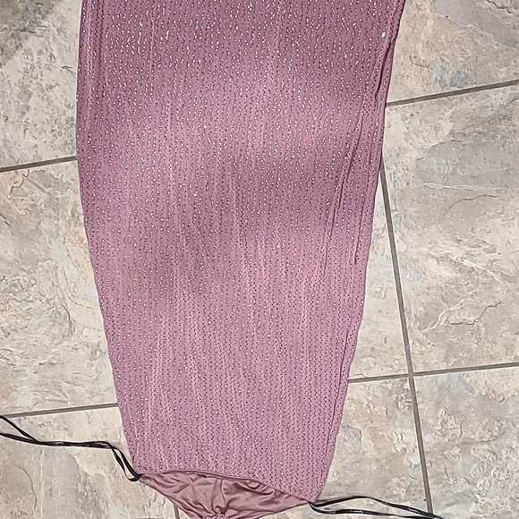 Womens small sparkly glitter speechless bodycon gown with high slit - Picture 11 of 12